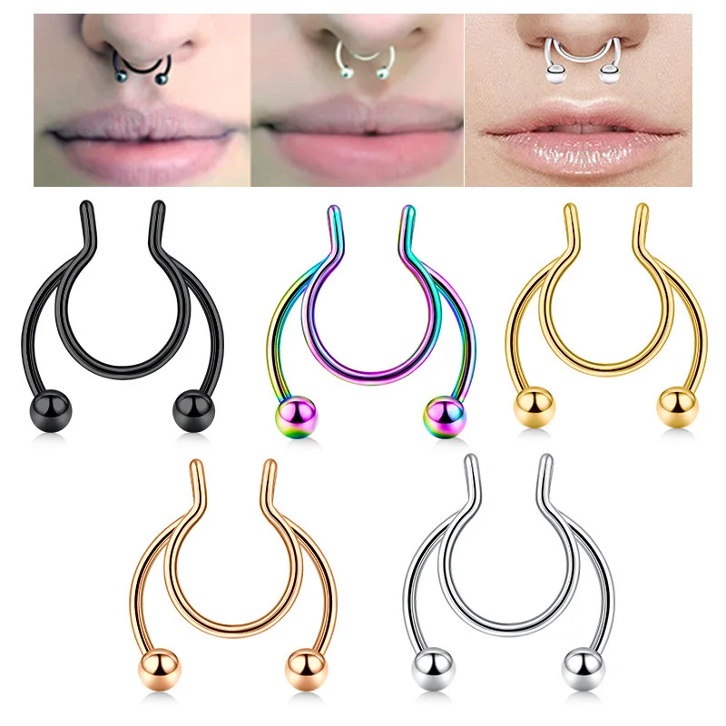 Body Jewelry Nose Ring - U รูปแหวนจมูกปลอม Hip Hoop Septum Rock