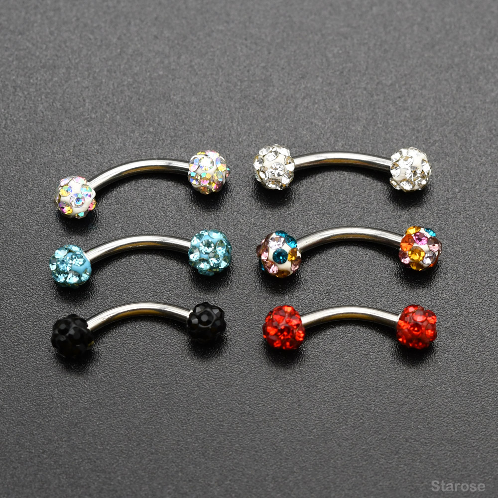 Nipple Bar Curved - 2ชิ้นลูกบอลคริสตัล4มม. แท่งเจาะคิ้วแบบแท่งเจาะรูแบบขวางจิวเวอรี่เจาะหัวนม