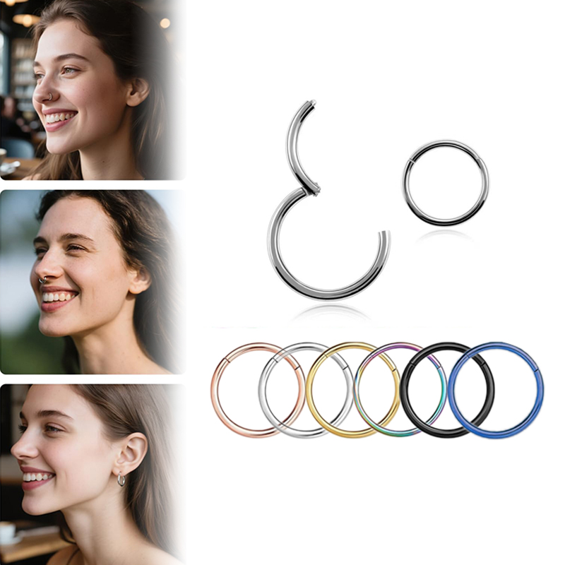 Body Jewelry Nose Ring - แหวนจมูกแบบคลิกเกอร์ 16G 316L ทำจากเหล็กกล้าผ่าตัด สำหรับเจาะจมูก ซีก