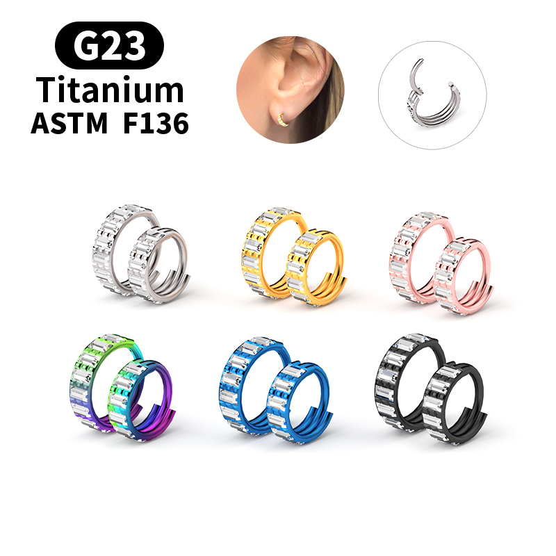 Body Jewelry Nipple Rings - ต่างหูไทเทเนียม G23 ประดับเพชรซิคอน แบบห่วงคลิปสำหรับจมูก หัวนม หู