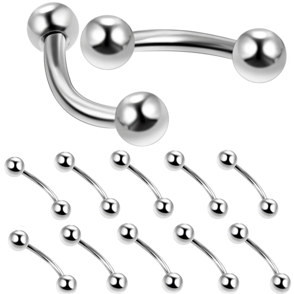 Eyebrow Curved Barbell - 10 ชิ้น/ล็อตเหล็กคิ้วกล้วยเจาะแหวนโค้ง Barbell แหวน Snug Daith