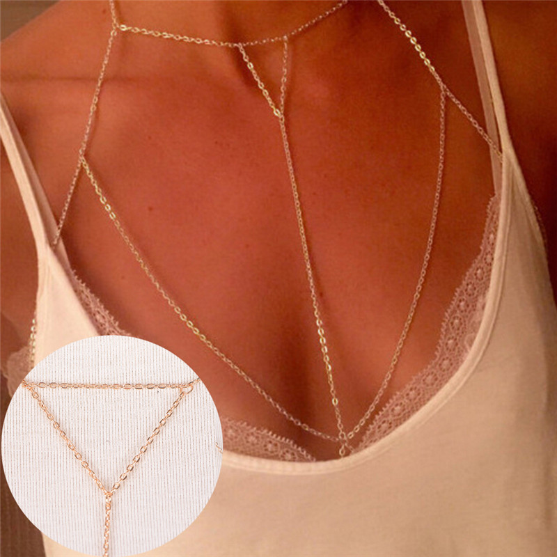 Body Jewelry By The Chain Gang - แฟชั่นสีเงินสีทองแบบโซ่ต่อกับชุดชั้นในบิกินี่ชายหาดหลายชั้นเซ็กซี่สร้อยคอ V สายโซ่สำหรับผู้หญิงของขวัญเครื่องประดับ