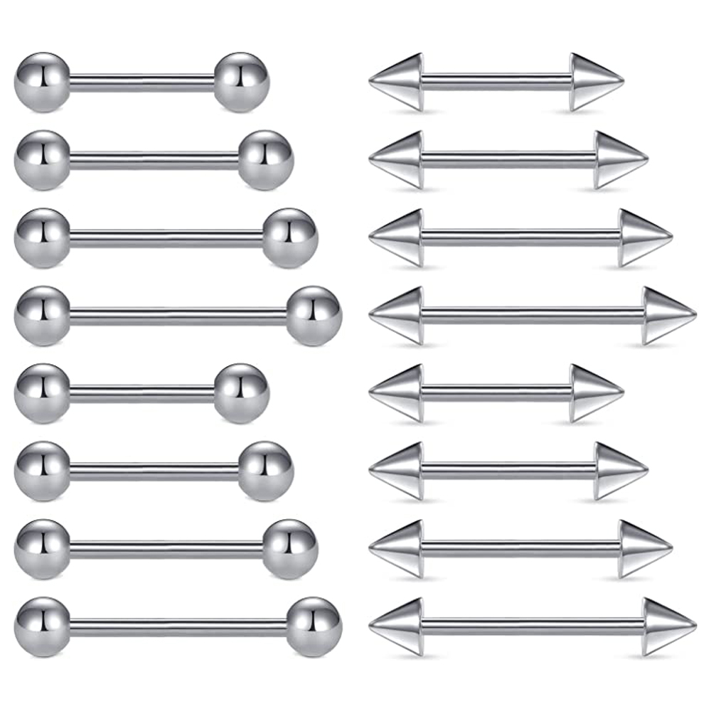 Body Jewelry Nipple Rings - 16pcs 14G สแตนเลสสตีลแหวนลิ้นแหวนตรง Barbell บาร์เจาะ 12mm