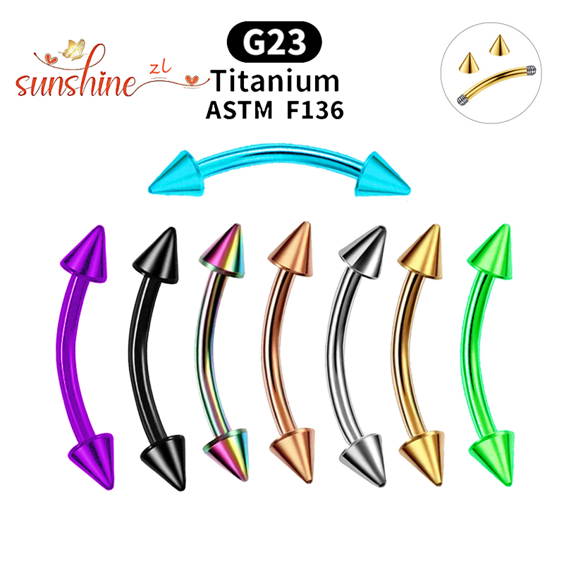 Eyebrow Curved Barbell - 1PC G23 ไทเทเนียม SPIKE โค้ง Barbell