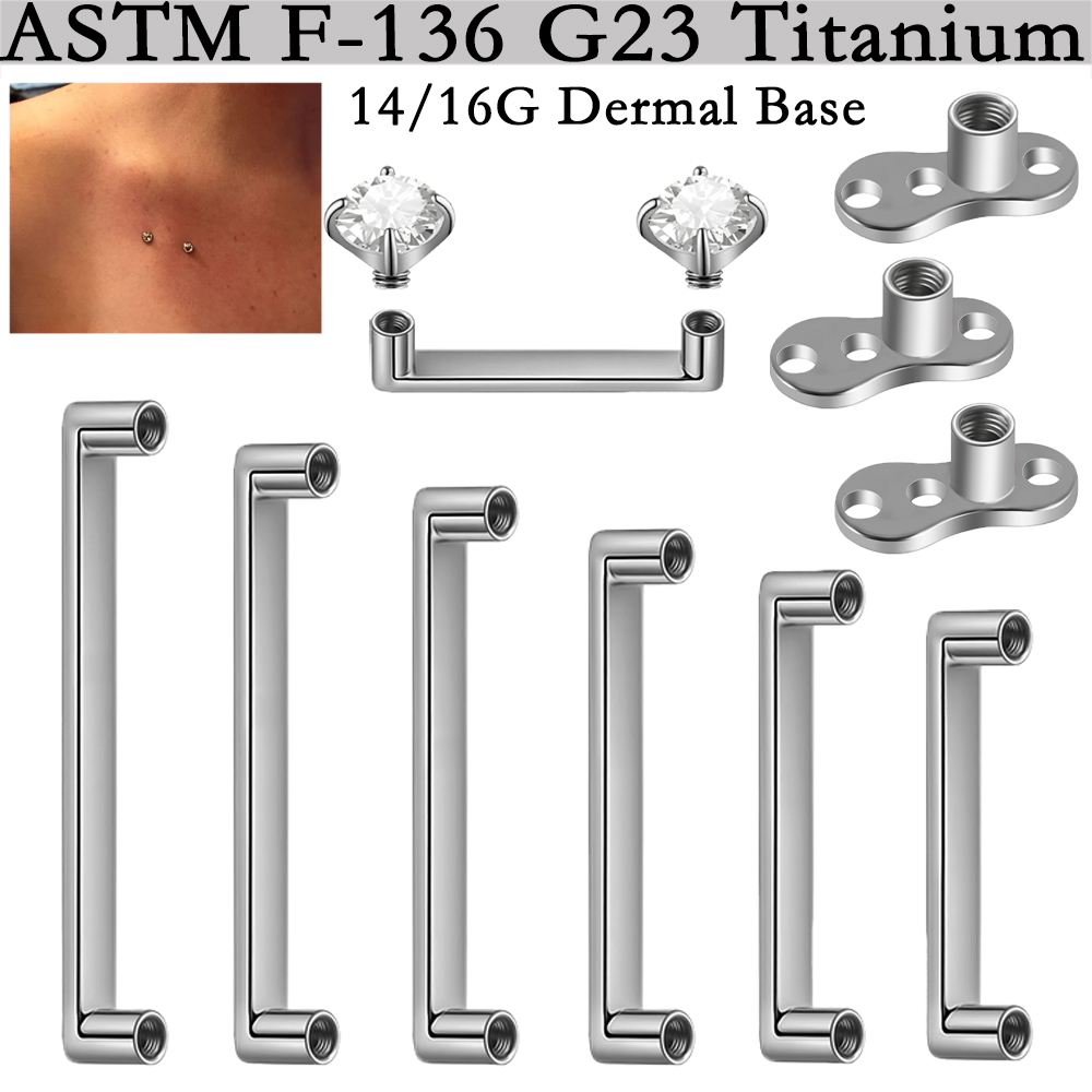 Body Jewelry Dermal - อุปกรณ์เจาะผิวหนังไทเทเนียม G23 แบบเกลียวคู่ 5/1 ชิ้น พร้อมฐานไมโครเดอร์มาลแบบเกลียวใน