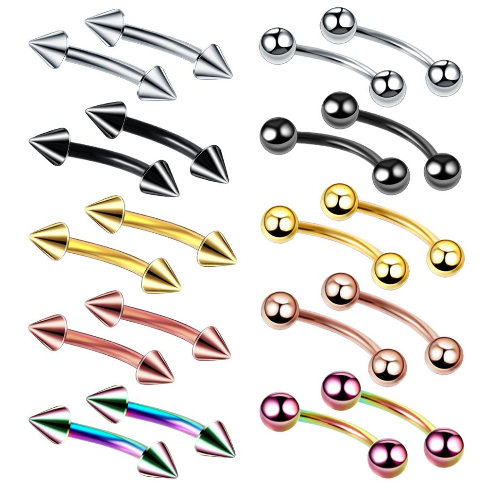 Nipple Bar Curved - 10ชิ้น/ล็อตเจาะคิ้วโค้งกล้วย Ball Silver ทองคำสีกุหลาบจมูก Labret Piercing
