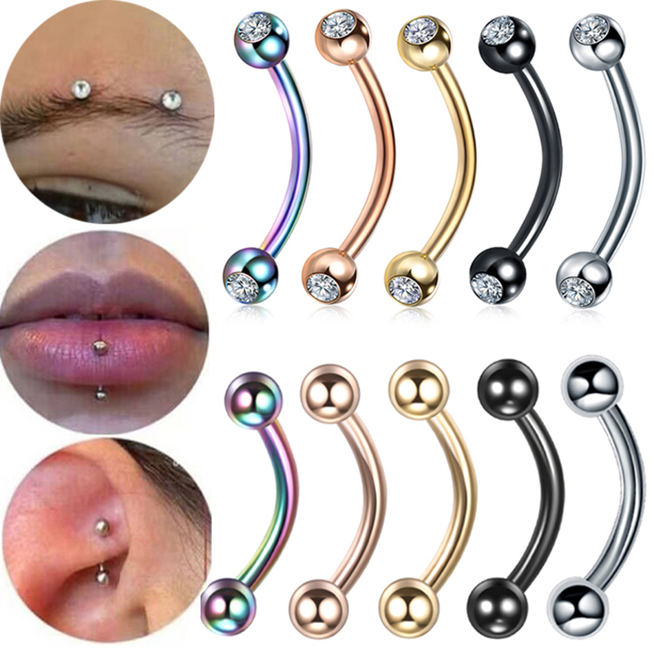 Eyebrow Curved Barbell - 1PC เหล็ก CZ คิ้วกล้วยเจาะแหวนโค้ง Barbell สตั๊ด