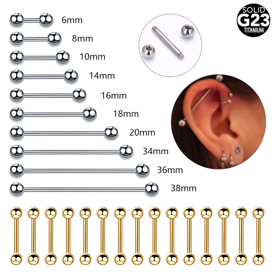Body Jewelry Nipple Rings - 1/5PCS ไทเทเนียมด้ายภายนอกลิ้น Helix Piercing ยาวอุตสาหกรรม Barbell