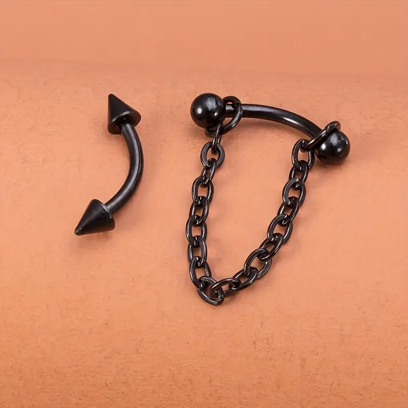 Eyebrow Curved Barbell - สแตนเลสโค้ง Barbell แหวนคิ้ว 2 ชิ้นพร้อมลูกโซ่ /