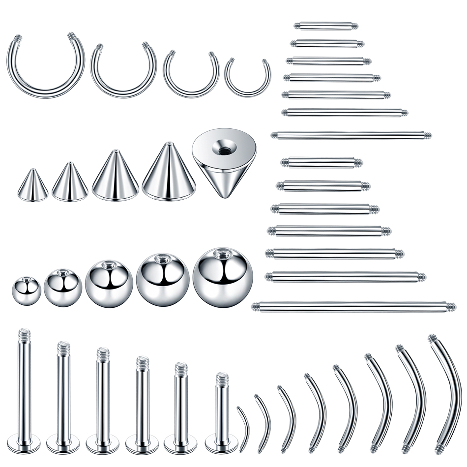 Body Jewelry Nipple Rings - 100 ชิ้น/ล็อตเหล็กต่างหู Barbell หัวนม Labret เจาะแหวนจมูกเจาะคิ้วสกรู