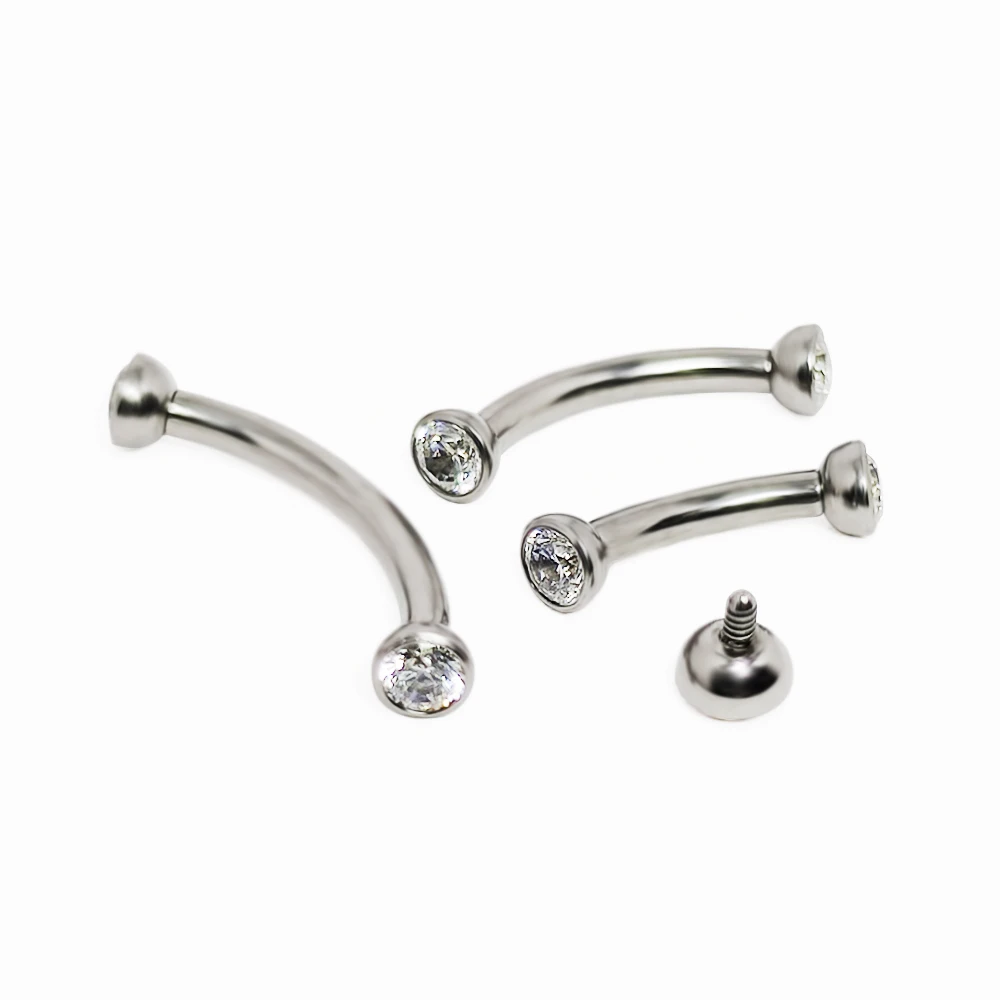 Eyebrow Curved Barbell - F136 ไทเทเนียมเจาะคิ้ว zircon กระดูกอ่อนต่างหูเจาะด้ายภายในคิ้วโค้ง Barbell Labret
