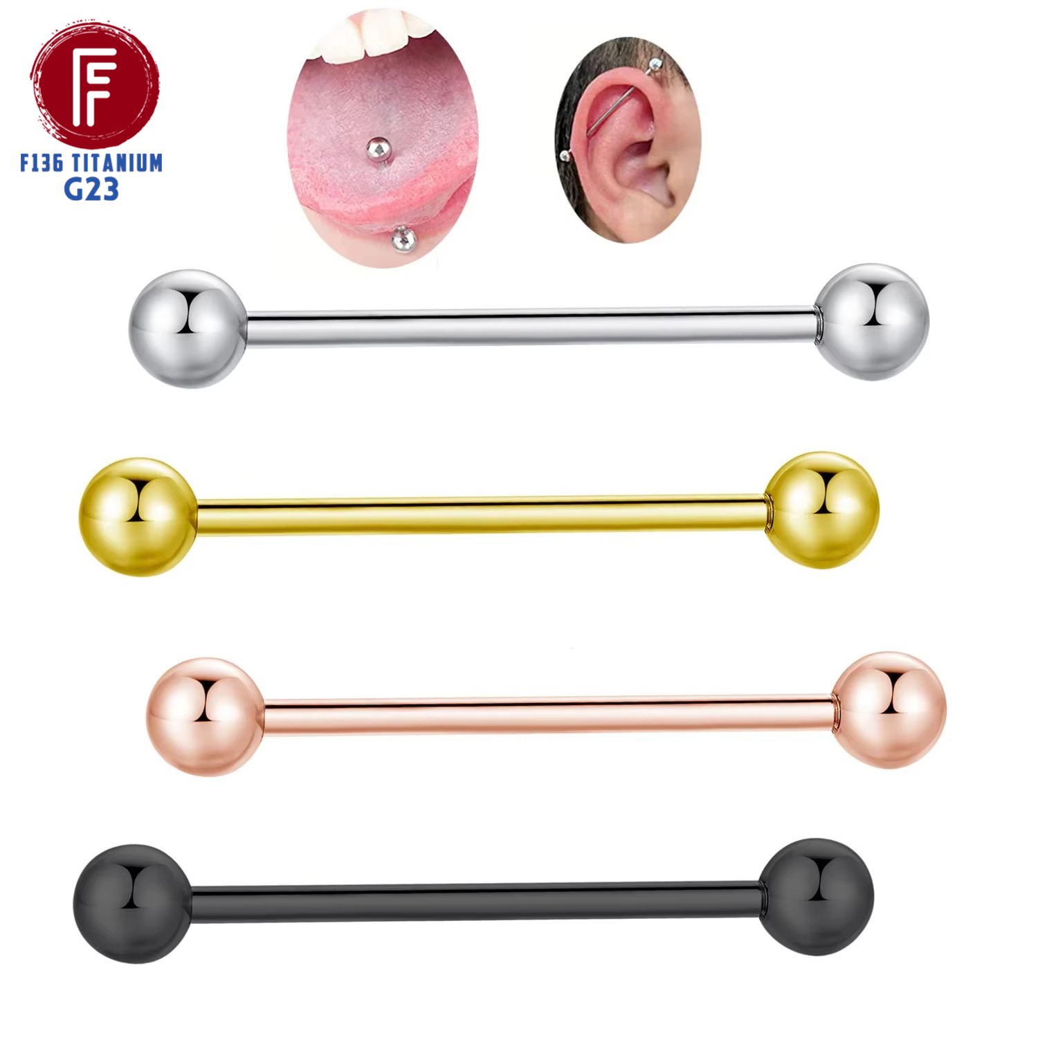 Body Jewelry Nipple Rings - ASTM F136 ไทเทเนียมเจาะ Barbell ลูกแหวนลิ้น Lip