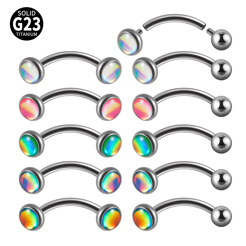 Eyebrow Curved Barbell - 1PC G23 TItanium 16G แฟลชอัญมณี Rook