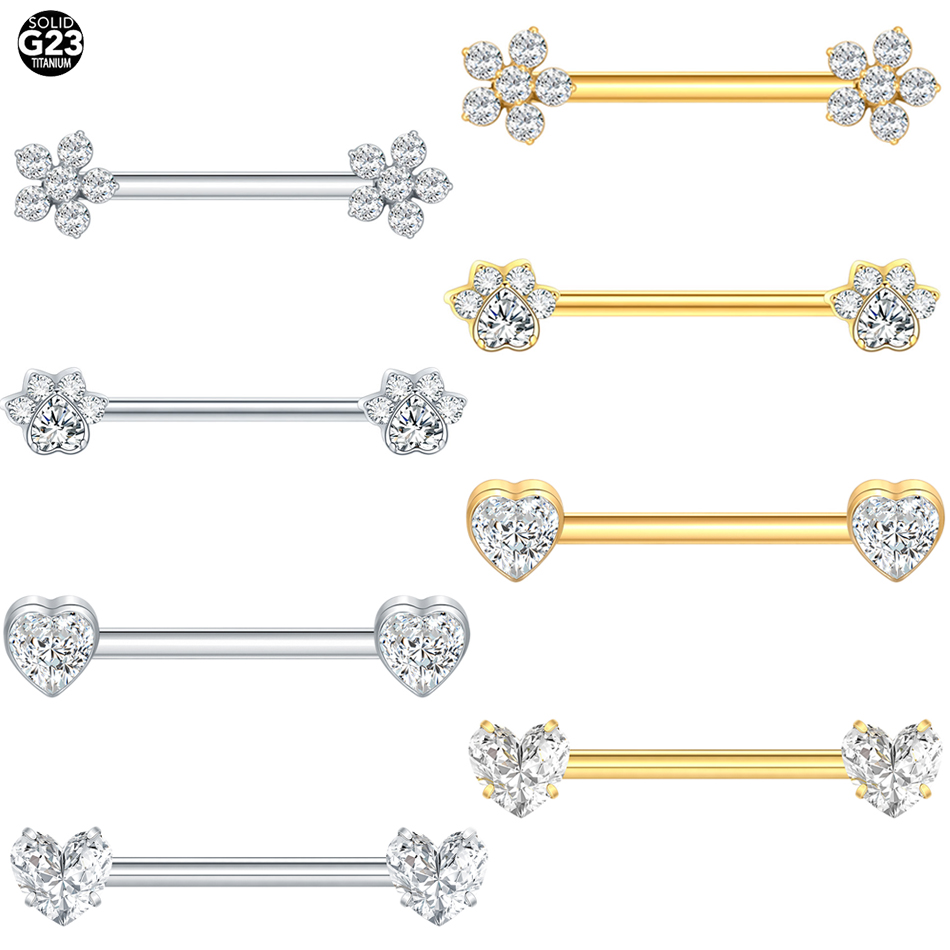 Body Jewelry Nipple Rings - ต่างหูเจาะหัวนมไทเทเนียมรูปดอกไม้ 1 ชิ้น ประดับเพชร CZ เกลียวใน