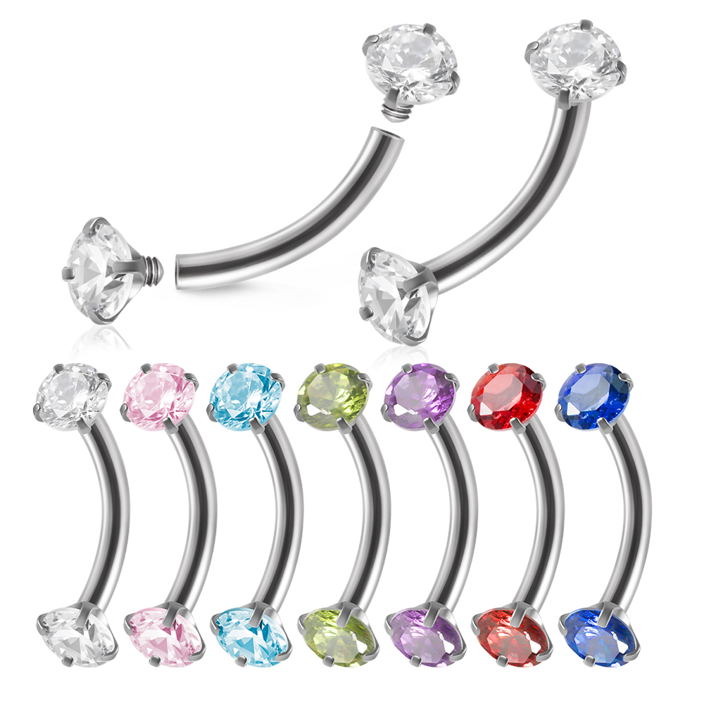 Eyebrow Curved Barbell - 1ชิ้นเหล็กผ่าตัดเกลียวภายใน zircon เจาะริมฝีปากเจาะโค้ง barbell STUD Helix