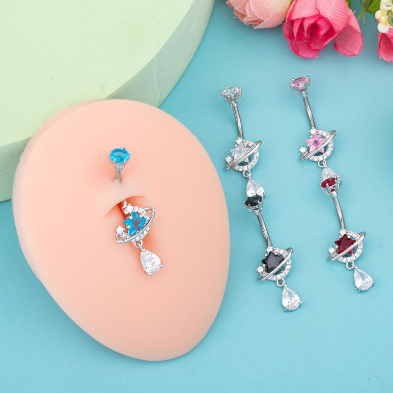 Body Jewelry Universe - จิวสะดือสแตนเลสสตีล ประดับคริสตัล ดีไซน์จักรวาล ของขวัญเครื่องประดับชายหาดฤดูร้อน