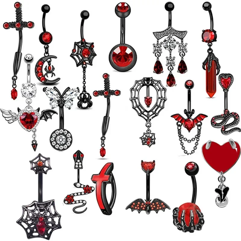Body Jewelry Hot - บุคลิกภาพรูปหัวใจแหวนค้างคาว Belly Piercing สาวร้อน Dark Series