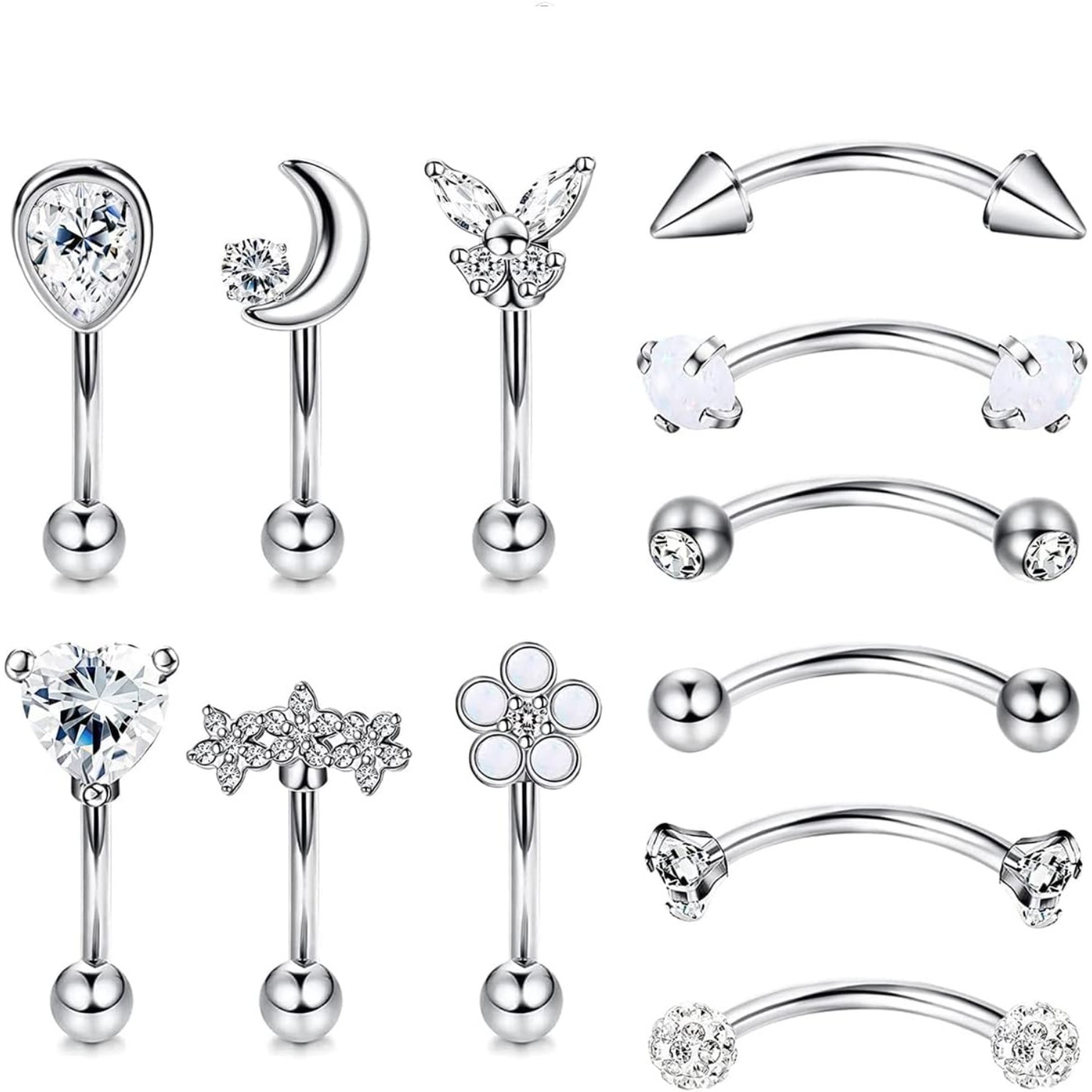 Eyebrow Curved Barbell - Bobisty 1PC สแตนเลสสตีลโค้ง Barbell Piercing Belly