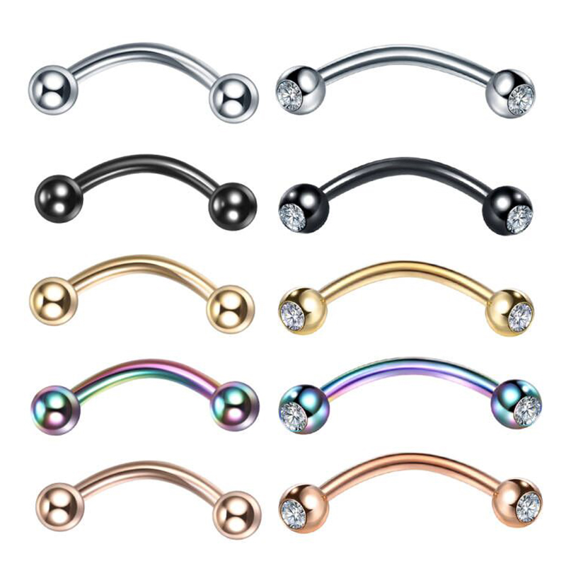 Eyebrow Curved Barbell - ต่างหูกล้วยเจาะคิ้วคริสตัลสเตนเลสสตีล1ชิ้นต่างหูทรงเกลียวเจาะสะดือ