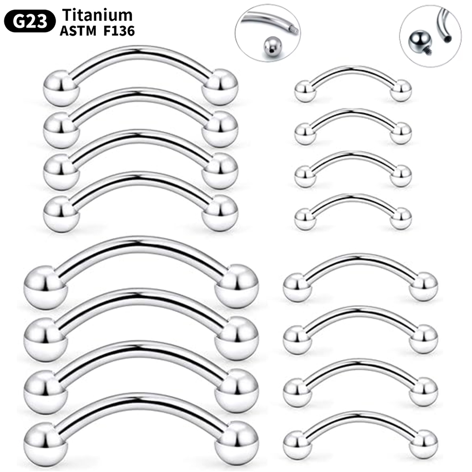 Eyebrow Curved Barbell - 1 PC ไทเทเนียมเจาะโค้ง Barbell แหวนคิ้วกล้วยเจาะภายในและภายนอกกระดูกอ่อน Rook