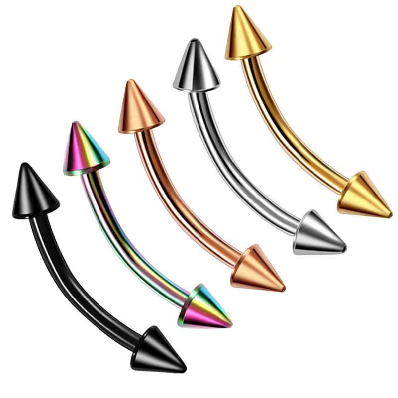 Eyebrow Curved Barbell - 2 ชิ้นไทเทเนียมเหล็กเจาะคิ้วสตั๊ดโค้ง Barbell Double SPIKE ต่างหูกล้วย