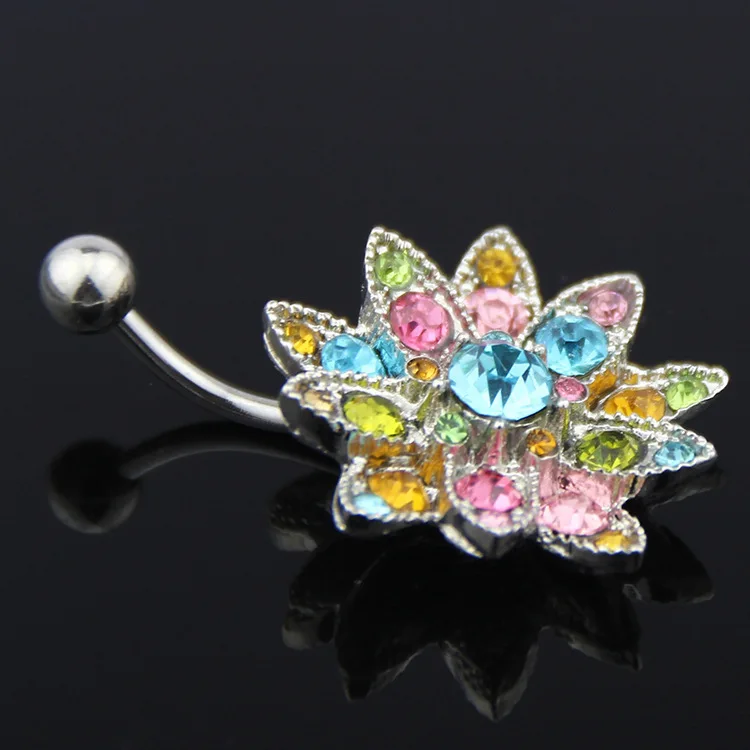 Body Jewelry Hot - สแตนเลสสตีลคริสตัลคริสตัล Cz แหวน Blossom Lotus Maple