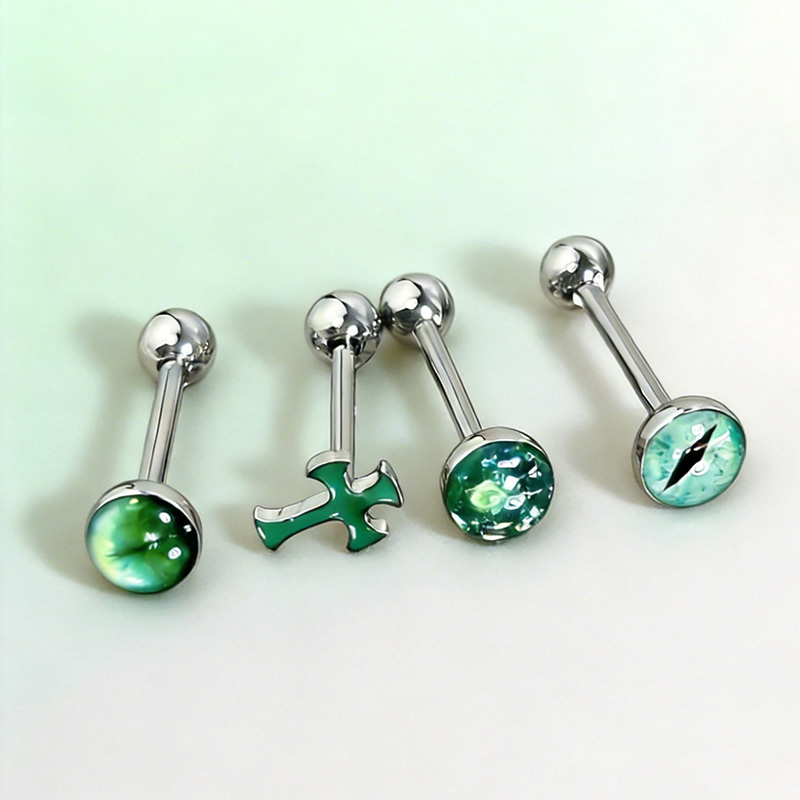 Body Jewelry Hot - จิวแท้ไทเทเนียมรูปไม้กางเขนสีเขียวประกายวิบวับ ดีไซน์ทันสมัย คุณภาพสูง 1 ชิ้น -