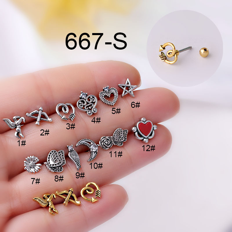 Body Jewelry Hot - ต่างหูแบบเกลียว สไตล์วินเทจ ย้อนยุค ชุบเงินโบราณ สำหรับเจาะกระดูกอ่อน แบบเกลียว