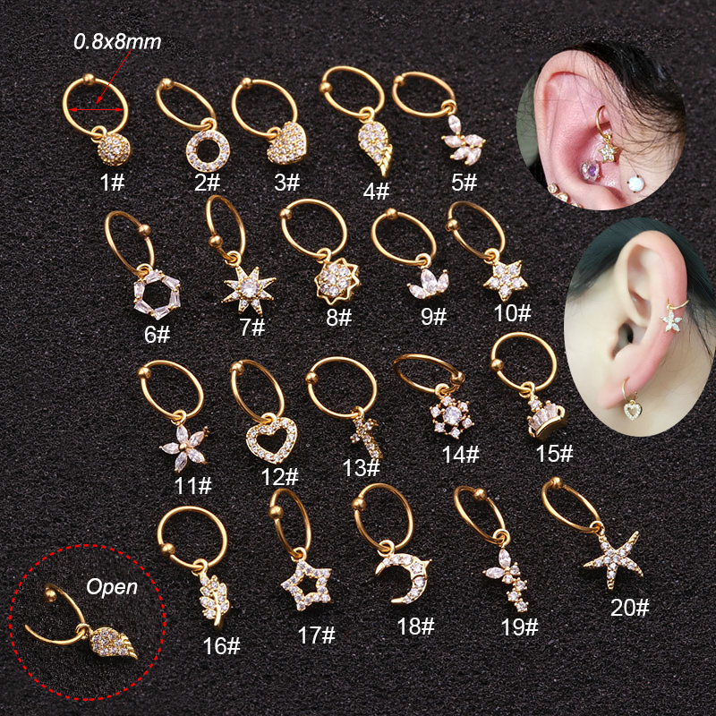 Body Jewelry Universe - 1Pc UniversalแหวนHoop EarringTragusเจาะ16G Hoops Helixเจาะหูกระดูกอ่อนผ่าตัดSeptumคลิกแหวนจมูก