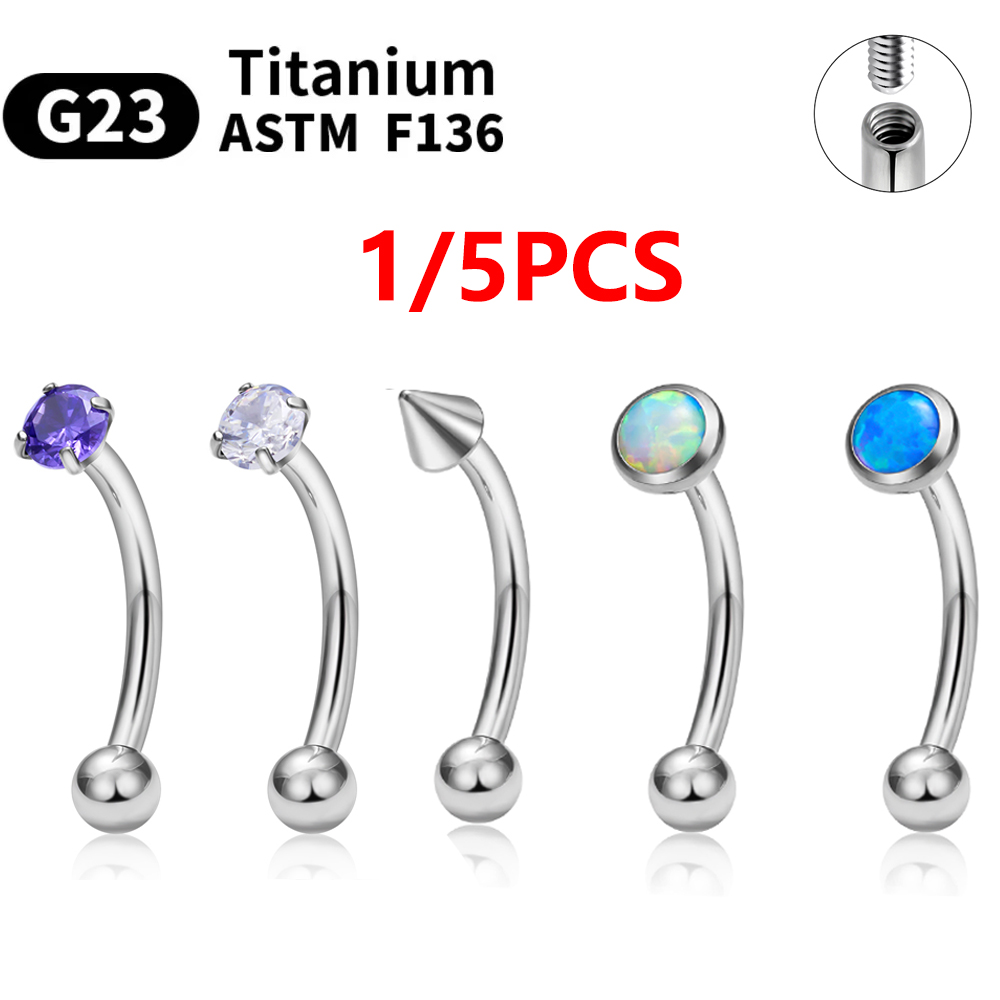 Eyebrow Curved Barbell - 1/5 ชิ้น ASTM F136 ไทเทเนียม บาร์เบลแบบโค้งเกลียวใน