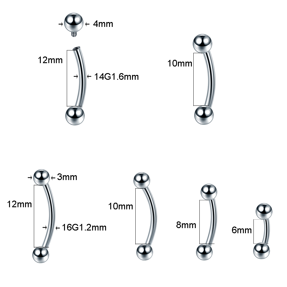 1PC 100% ไทเทเนียมเจาะคิ้วแหวน - Eyebrow Curved Barbell บทวิจารณ์และราคา