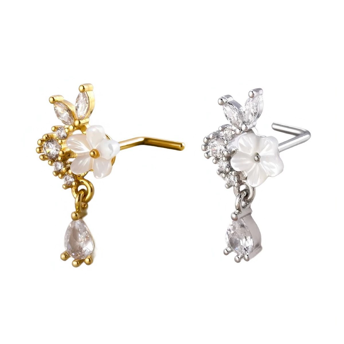 แหวนจมูกดอกไม้สีทองประดับคริสต - Body Jewelry Nose Ring บทวิจารณ์และราคา