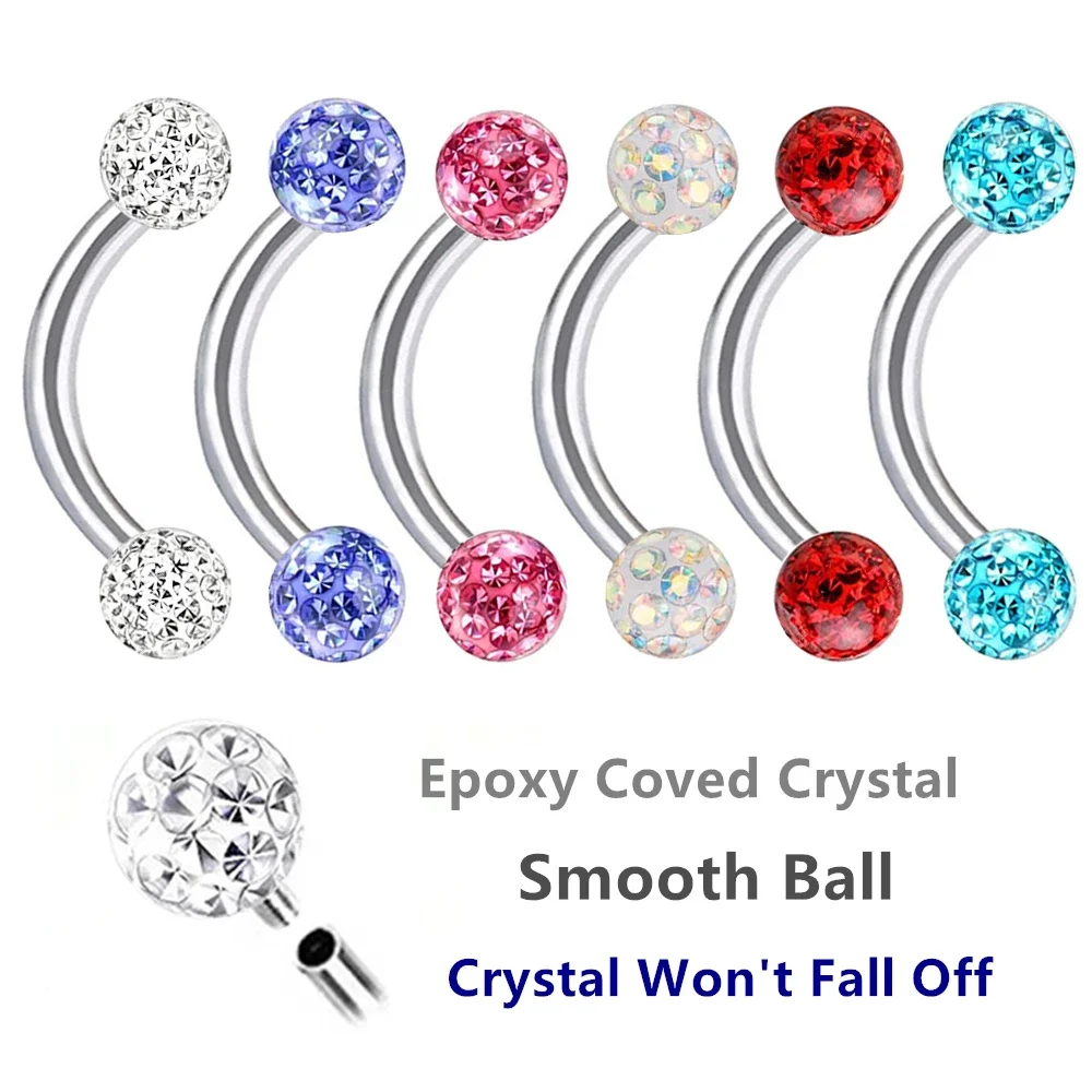 หลายสีอีพ็อกซี่คริสตัล 6-10 มม - Eyebrow Curved Barbell บทวิจารณ์และราคา