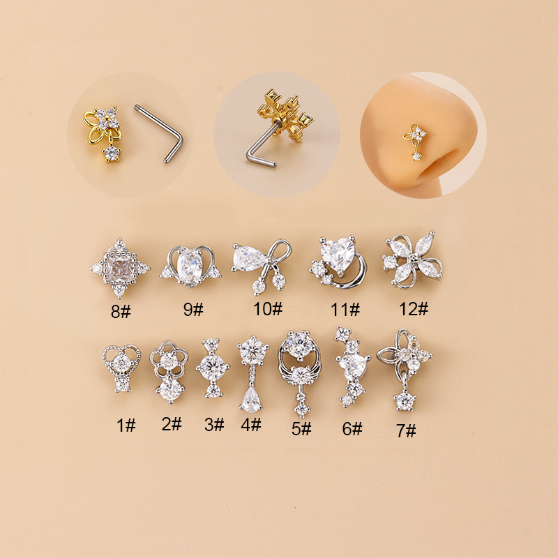 จิวเจาะจมูกทรงตัวแอลประดับเพชร - Body Jewelry Nose Ring บทวิจารณ์และราคา