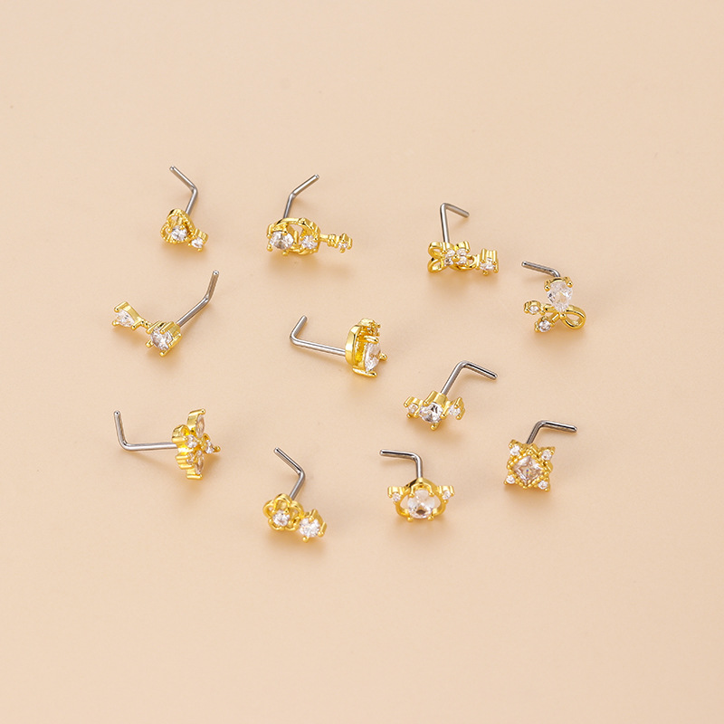 จิวเจาะจมูกทรงตัวแอลประดับเพชร - Body Jewelry Nose Ring บทวิจารณ์และราคา