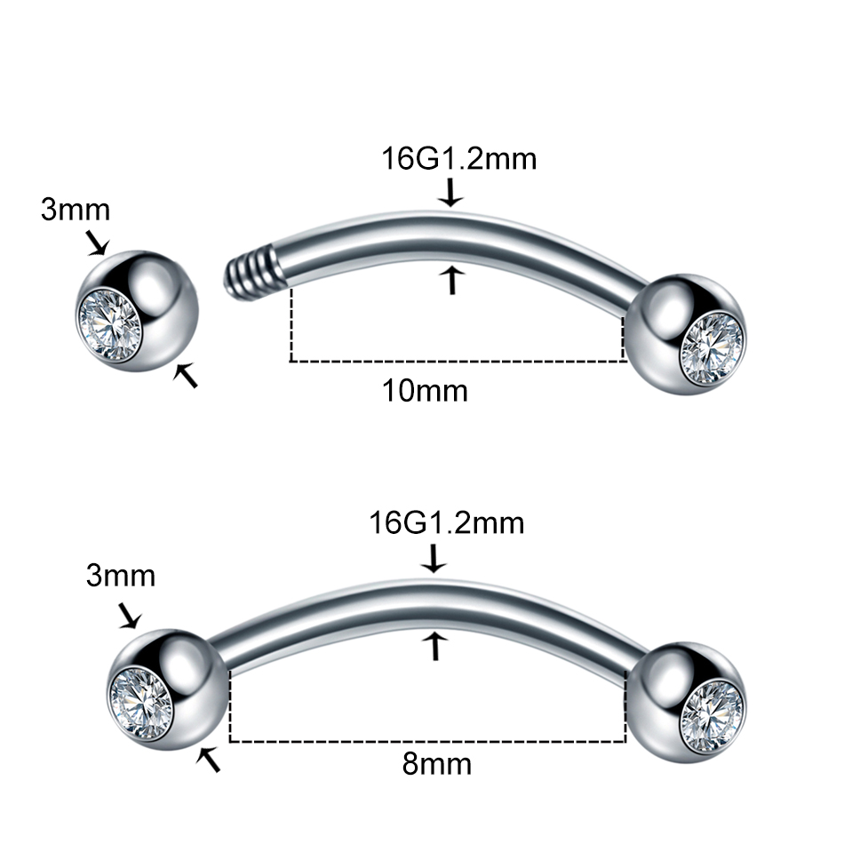 1PC เหล็ก CZ คิ้วกล้วยเจาะแหวน - Eyebrow Curved Barbell บทวิจารณ์และราคา