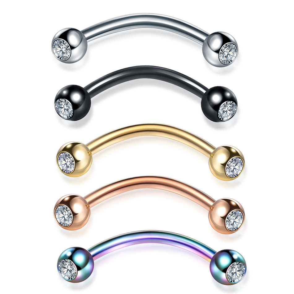 1PC เหล็ก CZ คิ้วกล้วยเจาะแหวน - Eyebrow Curved Barbell บทวิจารณ์และราคา