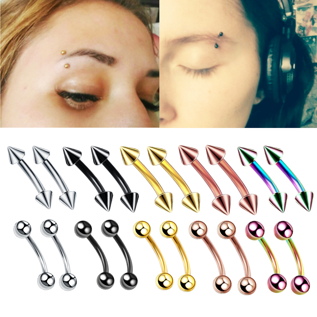 20ชิ้น/เซ็ตห่วงเจาะคิ้วกล้วยเห - Eyebrow Curved Barbell บทวิจารณ์และราคา
