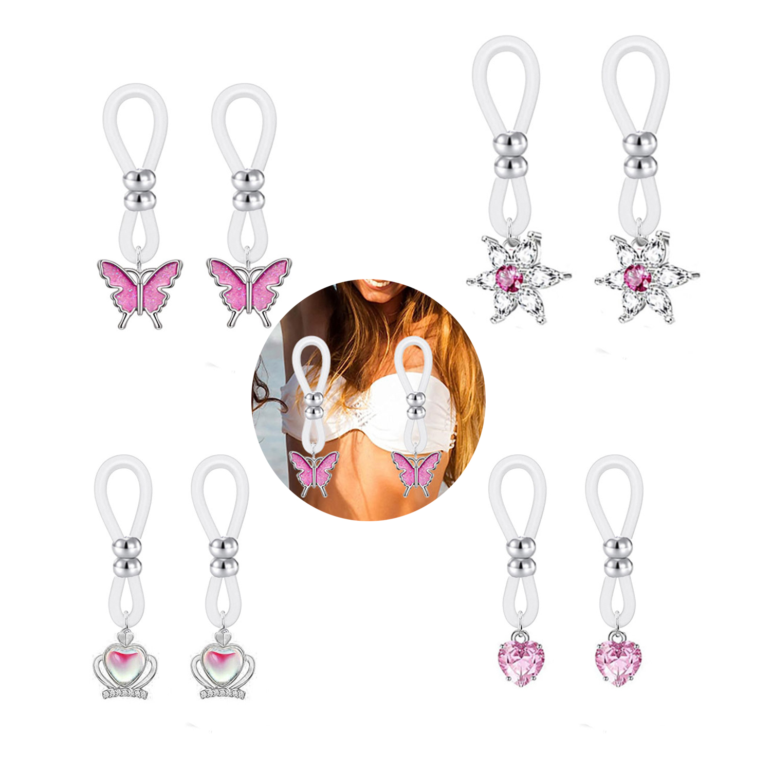 ห่วงเจาะหัวนมปลอมรูปหัวใจและผี - Body Jewelry Nipple Rings บทวิจารณ์และราคา