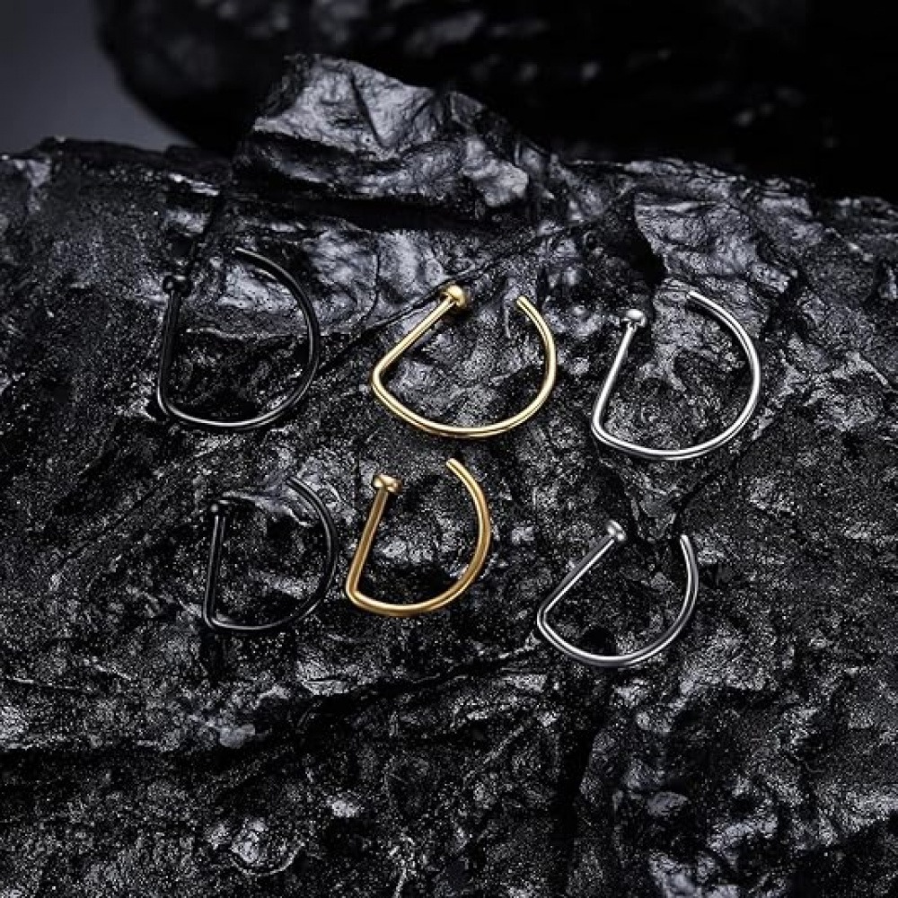 ชุดแหวนจมูกปลอมรูปตัว D แบบไม่ - Body Jewelry Nose Ring บทวิจารณ์และราคา