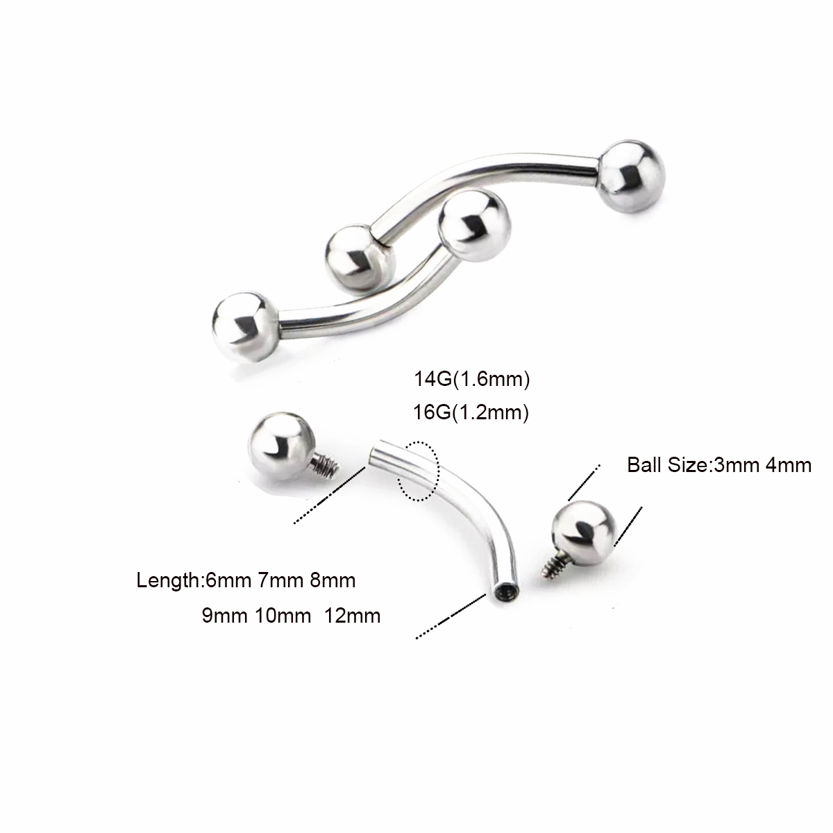 10 Pcs ASTM F136 ไทเทเนียม 14G - Eyebrow Curved Barbell บทวิจารณ์และราคา