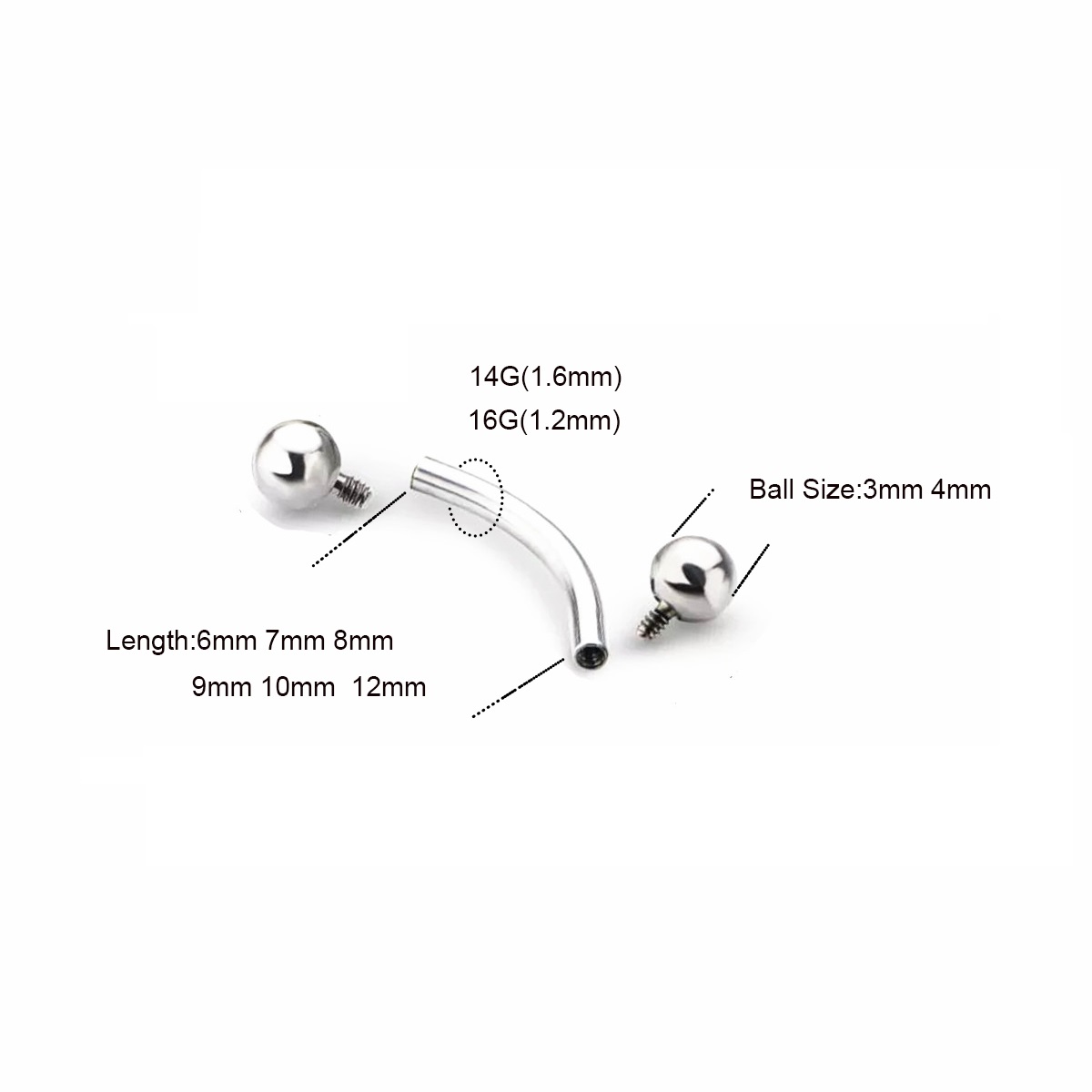 10 Pcs ASTM F136 ไทเทเนียม 14G - Eyebrow Curved Barbell บทวิจารณ์และราคา