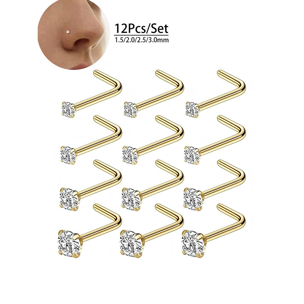 ชุดต่างหูเจาะจมูกแบบตัวแอล 12  - Body Jewelry Nose Ring บทวิจารณ์และราคา